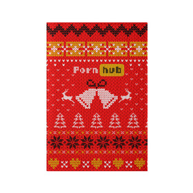 Обложка для паспорта матовая кожа с принтом Pornhub рождественский свитер в Петрозаводске, натуральная матовая кожа | размер 19,3 х 13,7 см; прозрачные пластиковые крепления | Тематика изображения на принте: 2021 | christmas | knit | knitted | merch | new year | sweater | ugly sweater | вязанный | вязяный | зимний | лого | логотип | мерч | новый год | олени | рождественский | рождество