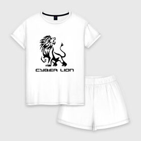 Женская пижама с шортиками хлопок с принтом Кибер лев в Петрозаводске, 100% хлопок | футболка прямого кроя, шорты свободные с широкой мягкой резинкой | 
