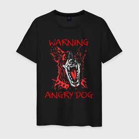 Мужская футболка хлопок с принтом Осторожно, злая собака! в Петрозаводске, 100% хлопок | прямой крой, круглый вырез горловины, длина до линии бедер, слегка спущенное плечо. | Тематика изображения на принте: angry | angry dog | cyber | cyber dog | cyberpunk | dog | злая собака | злость | кибер | кибер собака | киберпанк | собака