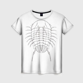 Женская футболка 3D с принтом трилобит агрессивный в Петрозаводске, 100% полиэфир ( синтетическое хлопкоподобное полотно) | прямой крой, круглый вырез горловины, длина до линии бедер | агрессия | доисторические животные | жуткие животные | насекомые | палеонтология | трилобиты