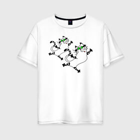 Женская футболка хлопок Oversize с принтом Дуэт в Петрозаводске, 100% хлопок | свободный крой, круглый ворот, спущенный рукав, длина до линии бедер
 | кот | котенок. cat | котик | коты | кошка