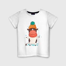 Детская футболка хлопок с принтом Довольный бык в Петрозаводске, 100% хлопок | круглый вырез горловины, полуприлегающий силуэт, длина до линии бедер | 
