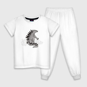 Детская пижама хлопок с принтом Годзилла в Петрозаводске, 100% хлопок |  брюки и футболка прямого кроя, без карманов, на брюках мягкая резинка на поясе и по низу штанин
 | Тематика изображения на принте: гадзила | годзила | годзилла | динозавр | динозавры | дракон | драконы | фильм | фильмы | япония | японское