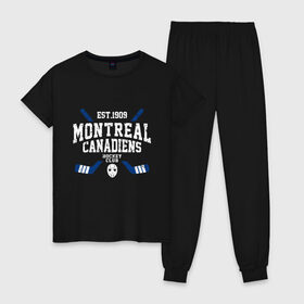 Женская пижама хлопок с принтом Монреаль Канадиенс в Петрозаводске, 100% хлопок | брюки и футболка прямого кроя, без карманов, на брюках мягкая резинка на поясе и по низу штанин | canadiens | hockey | montreal | montreal canadiens | nhl | usa | канадиенс | монреаль | монреаль канадиенс | нхл | спорт | сша | хоккей | шайба