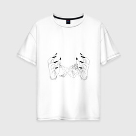 Женская футболка хлопок Oversize с принтом Jujutsu Kaisen Itadori в Петрозаводске, 100% хлопок | свободный крой, круглый ворот, спущенный рукав, длина до линии бедер
 | hand | itadori | sukuna | итадори | магическая битва | руки | сукуна