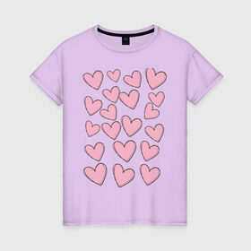Женская футболка хлопок с принтом Маленькие сердца в Петрозаводске, 100% хлопок | прямой крой, круглый вырез горловины, длина до линии бедер, слегка спущенное плечо | любовь | милость | простота | розовый | сердце