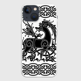 Чехол для iPhone 13 mini с принтом Вендельский олень чёрный 3D в Петрозаводске,  |  | вендель | викинги | вязь | олень | орнамент | скандинавский | тату | узор