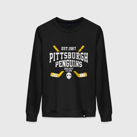 Женский свитшот хлопок с принтом Pittsburgh Penguins в Петрозаводске, 100% хлопок | прямой крой, круглый вырез, на манжетах и по низу широкая трикотажная резинка  | hockey | nhl | penguins | pittsburg | pittsburgh | pittsburgh penguins | usa | нхл | пингвинз | питтсбург | питтсбург пингвинз | спорт | сша | хоккей | шайба