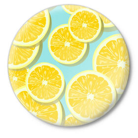 Значок с принтом лимончики в Петрозаводске,  металл | круглая форма, металлическая застежка в виде булавки | Тематика изображения на принте: еда | лимон | фрукты | цитрусы