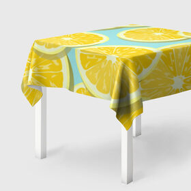 Скатерть 3D с принтом лимончики в Петрозаводске, 100% полиэстер (ткань не мнется и не растягивается) | Размер: 150*150 см | Тематика изображения на принте: еда | лимон | фрукты | цитрусы