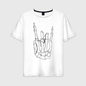 Женская футболка хлопок Oversize с принтом Рок до самого конца в Петрозаводске, 100% хлопок | свободный крой, круглый ворот, спущенный рукав, длина до линии бедер
 | арт | знак | коза | кости | кость | палец | пальцы | рисунок | рок | символ