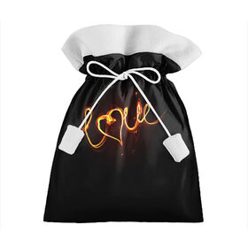 Подарочный 3D мешок с принтом Огненная любовь в Петрозаводске, 100% полиэстер | Размер: 29*39 см | Тематика изображения на принте: любовь | огненная надпись | позитив. | романтика | сердце | я люблю