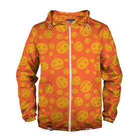 Мужская ветровка 3D с принтом Helloween Pumpkin - Хеллоуин в Петрозаводске, 100% полиэстер | подол и капюшон оформлены резинкой с фиксаторами, два кармана без застежек по бокам, один потайной карман на груди | helloween | orange | pumpkin | оранжевый | тыквы | хеллоуин