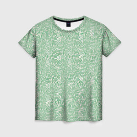 Женская футболка 3D с принтом Узор из линий в Петрозаводске, 100% полиэфир ( синтетическое хлопкоподобное полотно) | прямой крой, круглый вырез горловины, длина до линии бедер | green | lines | parallel | pattern | point | зеленый | линии | параллель | точка | узор