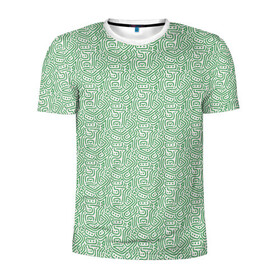 Мужская футболка 3D спортивная с принтом Узор из линий в Петрозаводске, 100% полиэстер с улучшенными характеристиками | приталенный силуэт, круглая горловина, широкие плечи, сужается к линии бедра | green | lines | parallel | pattern | point | зеленый | линии | параллель | точка | узор