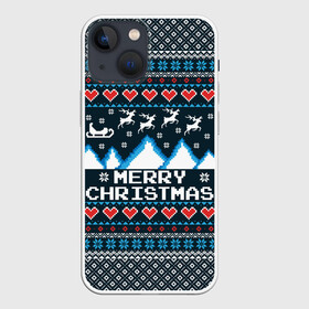 Чехол для iPhone 13 mini с принтом Свитер Merry Christmas в Петрозаводске,  |  | 8бит | merry christmas | вязаный | горы | новый год | олени | пиксельный | ретро | рождество | свитер | узор