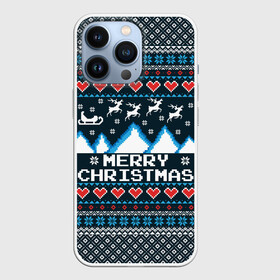 Чехол для iPhone 13 Pro с принтом Свитер Merry Christmas в Петрозаводске,  |  | 8бит | merry christmas | вязаный | горы | новый год | олени | пиксельный | ретро | рождество | свитер | узор