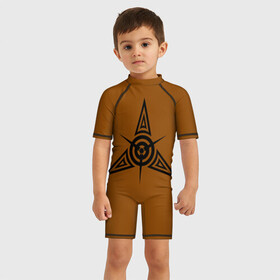 Детский купальный костюм 3D с принтом Авиатор тату в Петрозаводске, Полиэстер 85%, Спандекс 15% | застежка на молнии на спине | авиация | винт самолёта. | знаки | самолёты | симметрия | татуировка | узоры