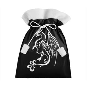 Подарочный 3D мешок с принтом Дракон тату в Петрозаводске, 100% полиэстер | Размер: 29*39 см | Тематика изображения на принте: белое на чёрном | восток | дракон | драконы | мифические существа | татуировка дракон | татуировки | узоры