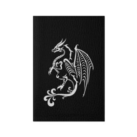 Обложка для паспорта матовая кожа с принтом Дракон тату в Петрозаводске, натуральная матовая кожа | размер 19,3 х 13,7 см; прозрачные пластиковые крепления | Тематика изображения на принте: белое на чёрном | восток | дракон | драконы | мифические существа | татуировка дракон | татуировки | узоры