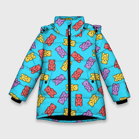 Зимняя куртка для девочек 3D с принтом Мармеладные мишки в Петрозаводске, ткань верха — 100% полиэстер; подклад — 100% полиэстер, утеплитель — 100% полиэстер. | длина ниже бедра, удлиненная спинка, воротник стойка и отстегивающийся капюшон. Есть боковые карманы с листочкой на кнопках, утяжки по низу изделия и внутренний карман на молнии. 

Предусмотрены светоотражающий принт на спинке, радужный светоотражающий элемент на пуллере молнии и на резинке для утяжки. | 14 февраля | bears | jelly | валентин | день святого валентина | игрушки | мармелад | медведи | медвежата | милый | мимими | мишка | мишки | подарки | подарок | подарок девушке | подарок дочке | подарок парню