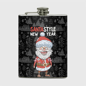 Фляга с принтом SantaSTYLE в Петрозаводске, металлический корпус | емкость 0,22 л, размер 125 х 94 мм. Виниловая наклейка запечатывается полностью | 