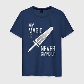 Мужская футболка хлопок с принтом My magic is never giving up в Петрозаводске, 100% хлопок | прямой крой, круглый вырез горловины, длина до линии бедер, слегка спущенное плечо. | anime | asta | black clover | demon | magic | yuno | аниме | аниме черный клевер | анимэ | аста | демон | клевер | магия | черный клевер | юно