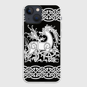 Чехол для iPhone 13 mini с принтом Рингерике олень белый 3D в Петрозаводске,  |  | белый | викинги | вязь | олень | орнамент | рингерике | скандинавский | тату | узор