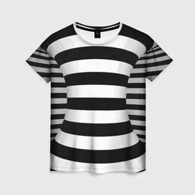 Женская футболка 3D с принтом Оптическая иллюзия в Петрозаводске, 100% полиэфир ( синтетическое хлопкоподобное полотно) | прямой крой, круглый вырез горловины, длина до линии бедер | геометрия | линии | обман | оптическая иллюзия | полосы | прикол | талия | фигура | черно белый