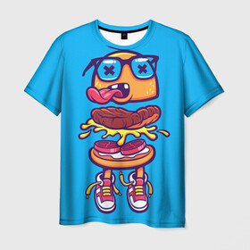Мужская футболка 3D с принтом Чудик в Петрозаводске, 100% полиэфир | прямой крой, круглый вырез горловины, длина до линии бедер | xxx | гамбургер | кроссовки | очки | фастфуд | чувачек | чудик