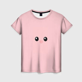 Женская футболка 3D с принтом хрюшка в Петрозаводске, 100% полиэфир ( синтетическое хлопкоподобное полотно) | прямой крой, круглый вырез горловины, длина до линии бедер | животные | красота | милаха | свинка