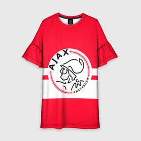 Детское платье 3D с принтом AJAX AMSTERDAM в Петрозаводске, 100% полиэстер | прямой силуэт, чуть расширенный к низу. Круглая горловина, на рукавах — воланы | Тематика изображения на принте: ajax | amsterdam | football | holland | red | sport | team | white | амстердам | аякс | гол | голландия | красный | логотип | мяч | нидерланды | полосы | спорт | футбол