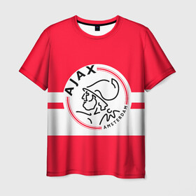 Мужская футболка 3D с принтом AJAX AMSTERDAM в Петрозаводске, 100% полиэфир | прямой крой, круглый вырез горловины, длина до линии бедер | ajax | amsterdam | football | holland | red | sport | team | white | амстердам | аякс | гол | голландия | красный | логотип | мяч | нидерланды | полосы | спорт | футбол