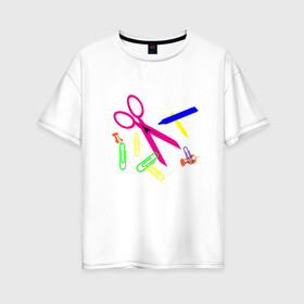 Женская футболка хлопок Oversize с принтом Цветные мелкие предметы в Петрозаводске, 100% хлопок | свободный крой, круглый ворот, спущенный рукав, длина до линии бедер
 | 