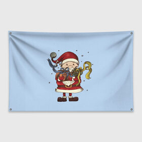 Флаг-баннер с принтом Дед мороз с подарками в Петрозаводске, 100% полиэстер | размер 67 х 109 см, плотность ткани — 95 г/м2; по краям флага есть четыре люверса для крепления | 