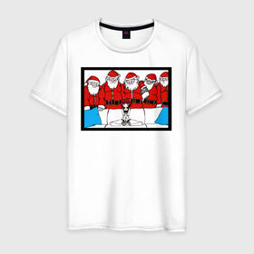 Мужская футболка хлопок с принтом Santa Meme PHub в Петрозаводске, 100% хлопок | прямой крой, круглый вырез горловины, длина до линии бедер, слегка спущенное плечо. | 2020 | christmas | new year | бык | год быка | дед мороз | елка | зима | мем | новый год | подарки | рождество | санта | свитер | снег | снеговик | снежинки