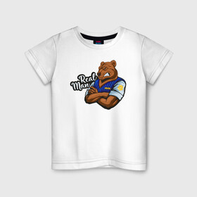 Детская футболка хлопок с принтом Крутой медведь mr.Bear. в Петрозаводске, 100% хлопок | круглый вырез горловины, полуприлегающий силуэт, длина до линии бедер | 23 февраля | bear | real man | военный | дерзкий | клыки | крутой | медведь | милиция | мишка | мужик | мускулы | опасный | парень | прикольный | реальный | русский | сильный