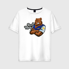 Женская футболка хлопок Oversize с принтом Крутой медведь mr Bear в Петрозаводске, 100% хлопок | свободный крой, круглый ворот, спущенный рукав, длина до линии бедер
 | 23 февраля | bear | real man | военный | дерзкий | клыки | крутой | медведь | милиция | мишка | мужик | мускулы | опасный | парень | прикольный | реальный | русский | сильный