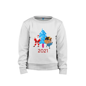 Детский свитшот хлопок с принтом Дед Мороз и бычок 2021 в Петрозаводске, 100% хлопок | круглый вырез горловины, эластичные манжеты, пояс и воротник | Тематика изображения на принте: 