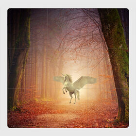 Магнитный плакат 3Х3 с принтом Единорог в Петрозаводске, Полимерный материал с магнитным слоем | 9 деталей размером 9*9 см | единорог | единороги | животное | животные | кони | конь | крылья | крыльями | лес | лесной | лесные | лошади | лошадь | осенний | осень | пигас | пигасы