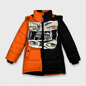 Зимняя куртка для девочек 3D с принтом V lone orange dark в Петрозаводске, ткань верха — 100% полиэстер; подклад — 100% полиэстер, утеплитель — 100% полиэстер. | длина ниже бедра, удлиненная спинка, воротник стойка и отстегивающийся капюшон. Есть боковые карманы с листочкой на кнопках, утяжки по низу изделия и внутренний карман на молнии. 

Предусмотрены светоотражающий принт на спинке, радужный светоотражающий элемент на пуллере молнии и на резинке для утяжки. | fashion | lone | orange | rap | top | v lone | аниме