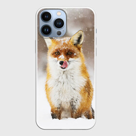 Чехол для iPhone 13 Pro Max с принтом Лиса в Петрозаводске,  |  | Тематика изображения на принте: animal | fox | foxy | snow | winter | животное | животные | звери | зверь | зима | лиса | лисица | мороз | рыжая | снег | снежинка