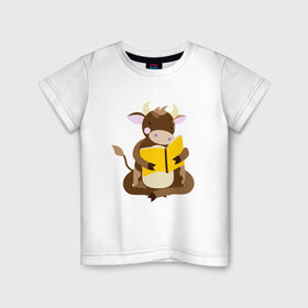 Детская футболка хлопок с принтом Бычок с книжкой в Петрозаводске, 100% хлопок | круглый вырез горловины, полуприлегающий силуэт, длина до линии бедер | 