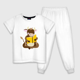 Детская пижама хлопок с принтом Бычок с книжкой в Петрозаводске, 100% хлопок |  брюки и футболка прямого кроя, без карманов, на брюках мягкая резинка на поясе и по низу штанин
 | Тематика изображения на принте: 