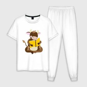 Мужская пижама хлопок с принтом Бычок с книжкой в Петрозаводске, 100% хлопок | брюки и футболка прямого кроя, без карманов, на брюках мягкая резинка на поясе и по низу штанин
 | 