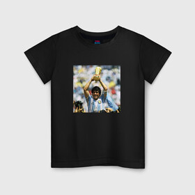 Детская футболка хлопок с принтом Диего Марадона  в Петрозаводске, 100% хлопок | круглый вырез горловины, полуприлегающий силуэт, длина до линии бедер | diego | maradona | maradonna | napoli | бога | диего | марадона | марадонна | наполи | ретро | рука | форма | футбол
