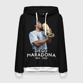Женская толстовка 3D с принтом Diego Maradona в Петрозаводске, 100% полиэстер  | двухслойный капюшон со шнурком для регулировки, мягкие манжеты на рукавах и по низу толстовки, спереди карман-кенгуру с мягким внутренним слоем. | 10 | 1960 | 2020 | argentina | barcelona | diego | football | legend | leo | lionel | maradona | messi | retro | rip | soccer | аргентина | барселона | бога | диего | легенда | лионель | марадона | месси | мяч | ретро | рука | форма | футбол