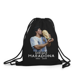 Рюкзак-мешок 3D с принтом Diego Maradona в Петрозаводске, 100% полиэстер | плотность ткани — 200 г/м2, размер — 35 х 45 см; лямки — толстые шнурки, застежка на шнуровке, без карманов и подкладки | Тематика изображения на принте: 10 | 1960 | 2020 | argentina | barcelona | diego | football | legend | leo | lionel | maradona | messi | retro | rip | soccer | аргентина | барселона | бога | диего | легенда | лионель | марадона | месси | мяч | ретро | рука | форма | футбол