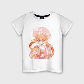 Детская футболка хлопок с принтом Sailor Moon Coffee в Петрозаводске, 100% хлопок | круглый вырез горловины, полуприлегающий силуэт, длина до линии бедер | anime | animegirl | cute | kavai | kavaii | madara | manga | sailor | sailorchibimoon | sailorjupiter | sailormars | sailormercury | sailormoon | sailormooncrystal | sailorvenus | usagi | usagitsukino | аниме | анимесейлормун | каваи | сейлормун