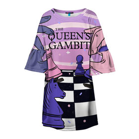 Детское платье 3D с принтом The Queens Gambit в Петрозаводске, 100% полиэстер | прямой силуэт, чуть расширенный к низу. Круглая горловина, на рукавах — воланы | beth harmon | chess | queens gambit | the queens gambit | аня тейлор джой | бет хармон | нетфликс | ход королевы | шахматы